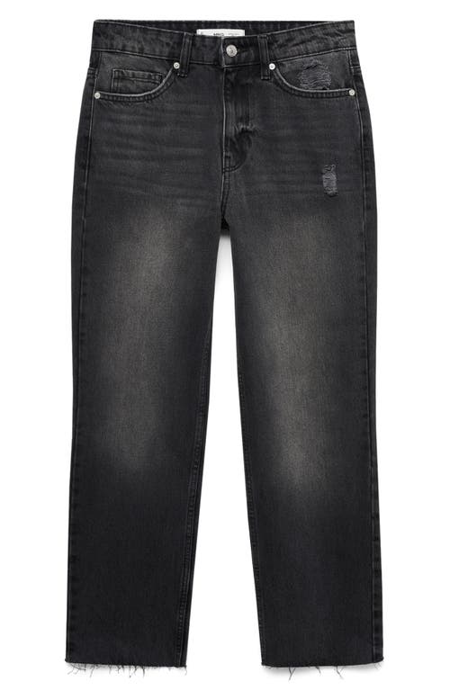 Shop Mango Raw Hem Straight Leg Jeans In Black Denim