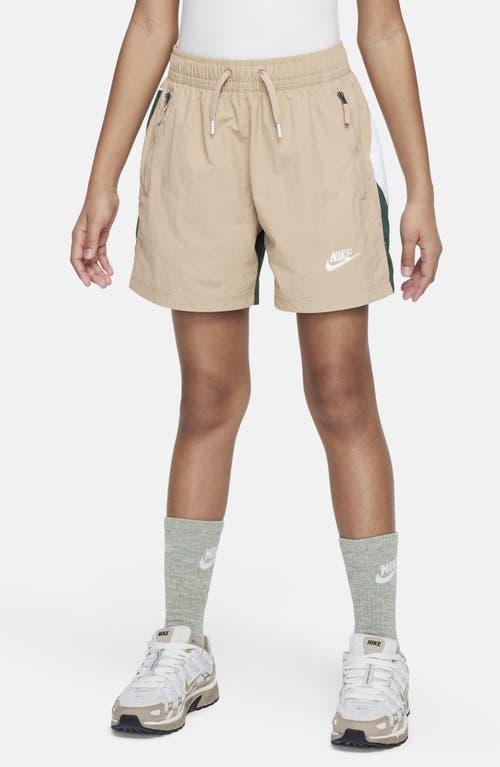 Shop Nike Kids' Amplify Nylon Athletic Shorts In Hemp/fir/white