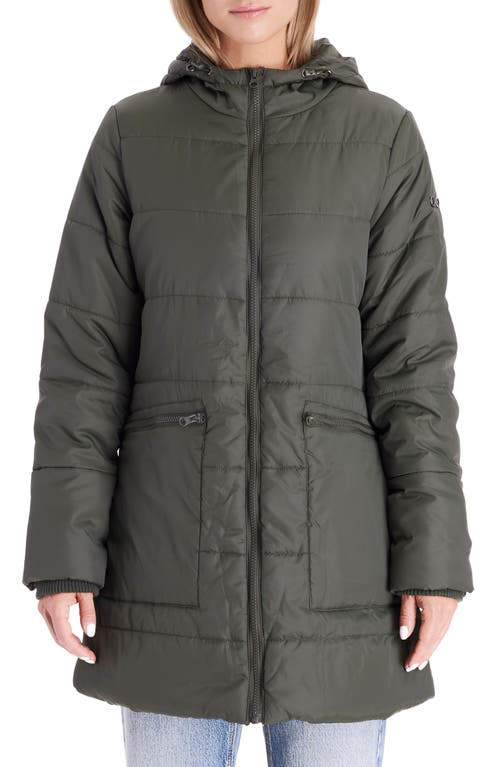 3-in-1 Hybrid Quilted Waterproof Maternity Puffer Coat in Khaki Green