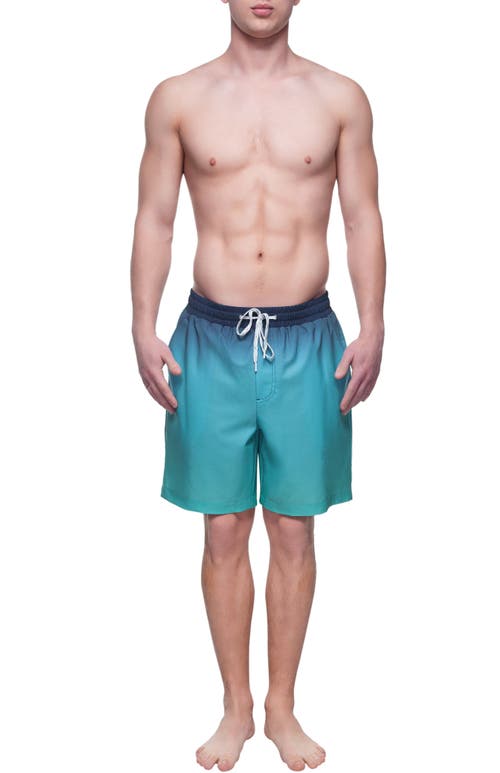Rokka&rolla Compression Liner Stretch Swim Trunks Upf 50+ In Sea Blue Gradient