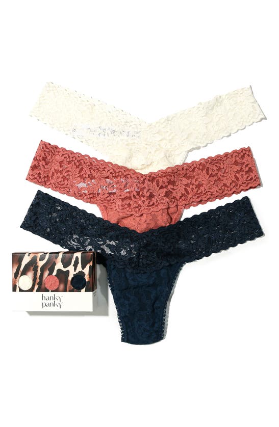 Hanky Panky Assorted 3-pack Low Rise Thongs In Ivory/himalayan Pink/nori