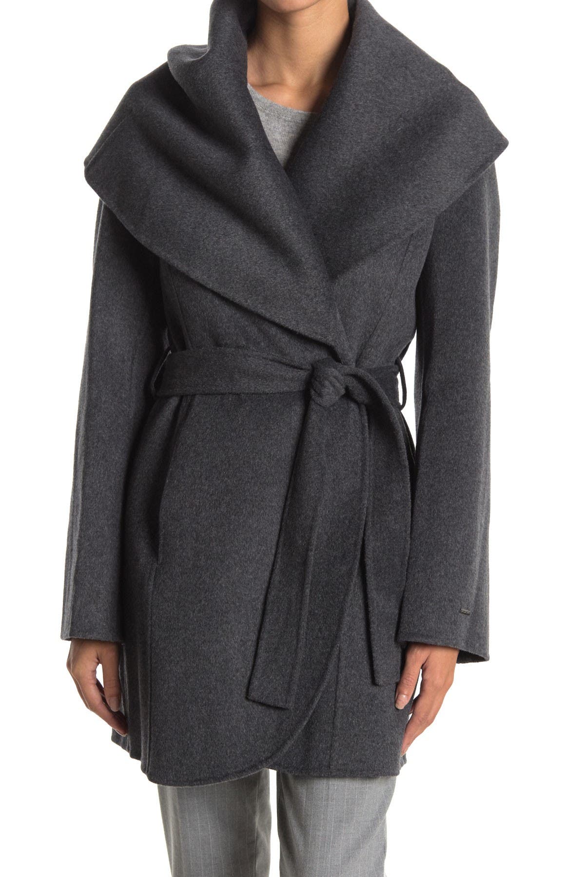 Tahari | Marilyn Shawl Collar Tie Waist Wool Blend Coat | Nordstrom Rack