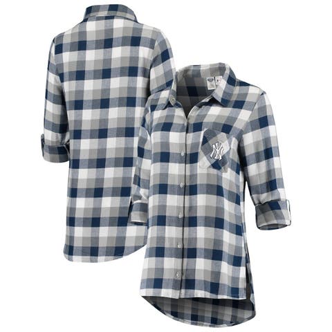 Women's Concepts Sport College Navy/Neon Green Seattle Seahawks Accolade Flannel Long Sleeve Button-Up Nightshirt