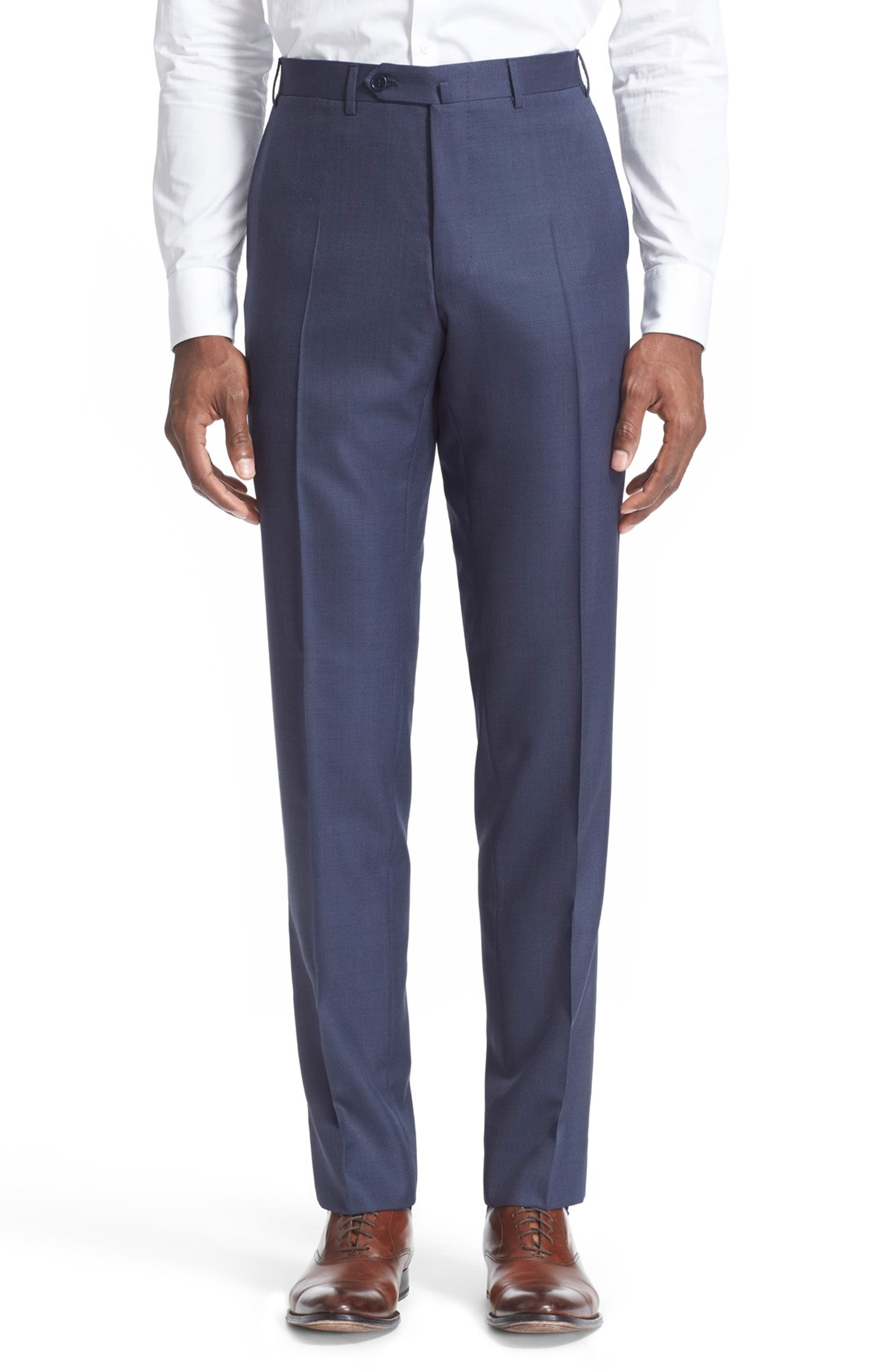 Canali Flat Front Solid Wool & Silk Trousers | Nordstrom