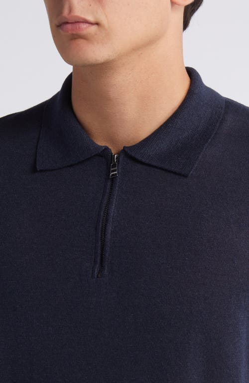 Shop Hugo Boss Boss Trieste Linen Blend Zip Polo In Dark Blue