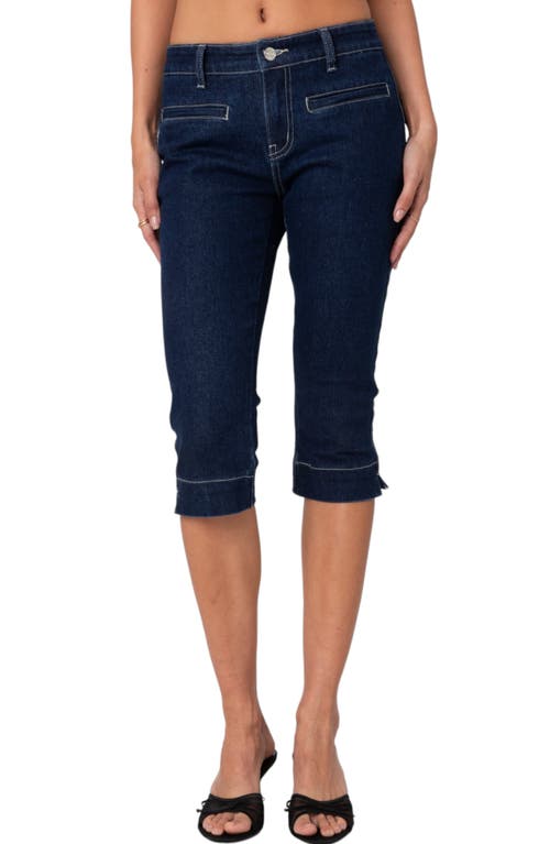 Shop Edikted Contrast Stitch Capri Jeans In Indigo-blue-raw-wash