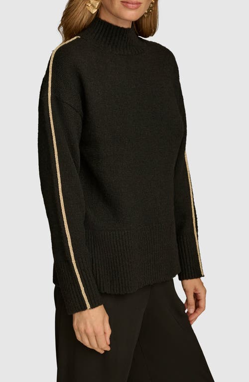 Shop Donna Karan Piped Mock Neck Sweater In Black Multi