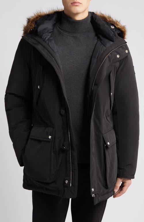 BOSS Dadico Water Repellent Faux Fur Trim Down Hooded Parka Black at Nordstrom,