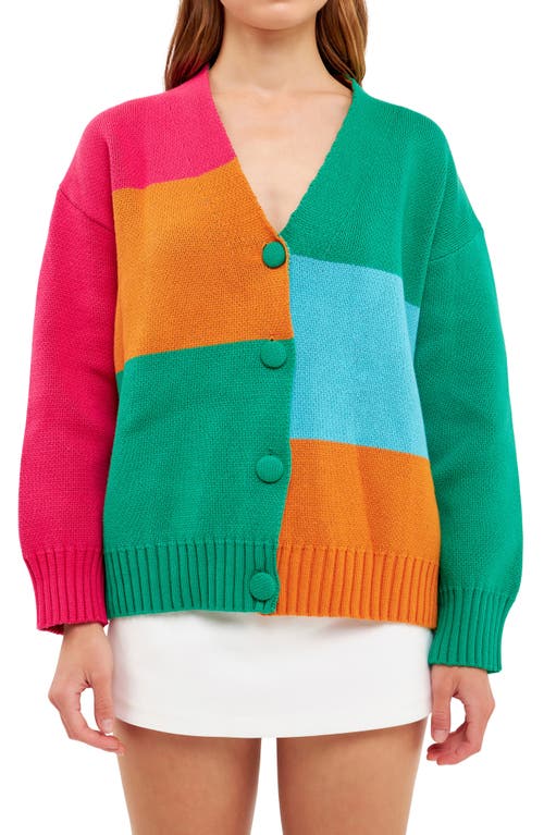 Grey Lab Abstract Colorblock Cotton Cardigan Multi at Nordstrom,