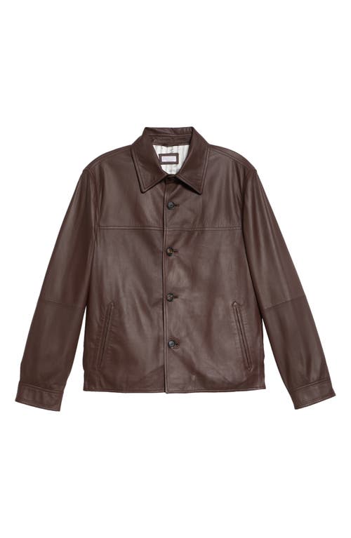 Brunello Cucinelli Leather Button-up Overshirt In Coi29 Caffe/bianco/grigio
