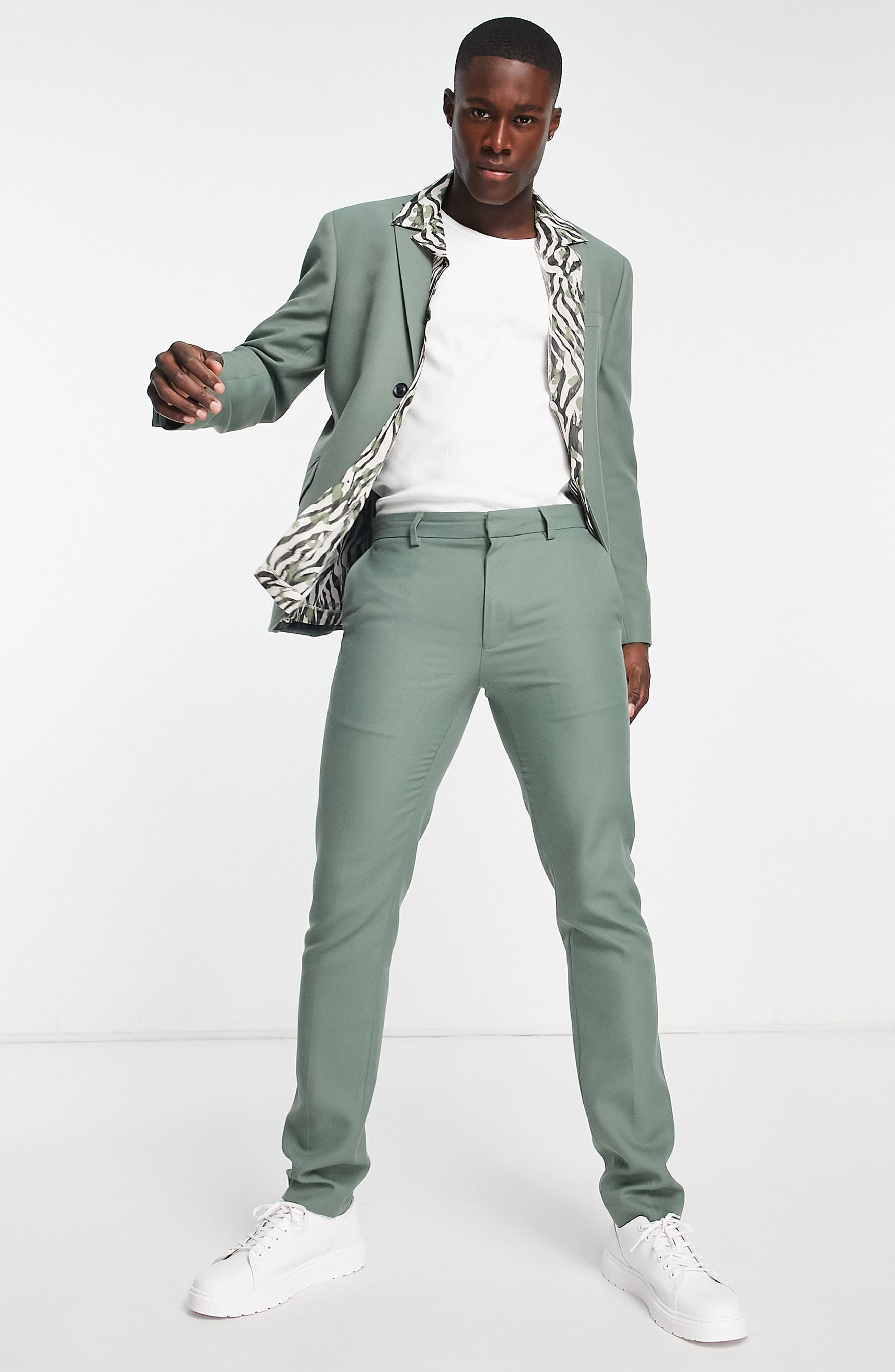 Topman Skinny Suit Trousers in Light Green