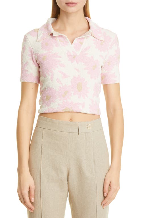 Jacquemus Women's Le Polo Bagnu Open Back Terry Crop Polo in Jacquard Pink Flowers