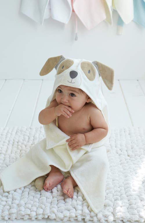 Shop Elegant Baby Terry Velour Hooded Puppy Towel In Beige