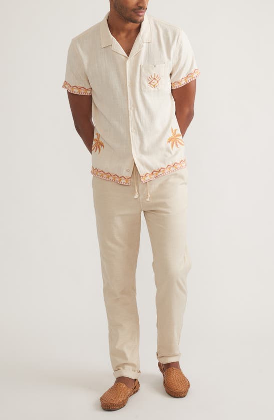 Shop Marine Layer Embroidered Stretch Cotton Camp Shirt In Natural/ Coral
