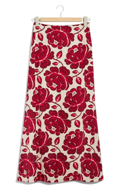 Shop & Other Stories Floral Satin Maxi Skirt In Red Aop