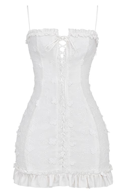 House Of Cb Marlene Floral Appliqué Cotton Blend Eyelet Minidress In White