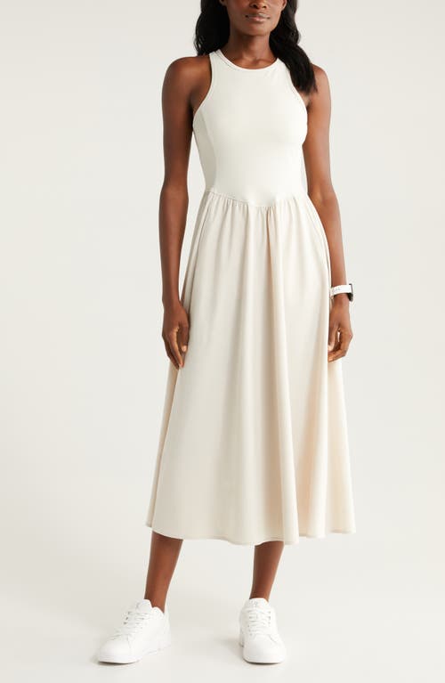 Shop Zella Effortless Hybrid Racerback Midi Dress In Moonbeam