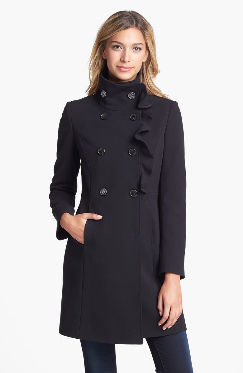 T Tahari 'Callie' Ruffle Front Double Breasted Coat | Nordstrom