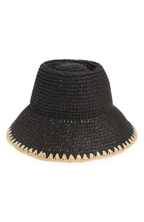 Whipstitch Straw Bucket Hat in True Black