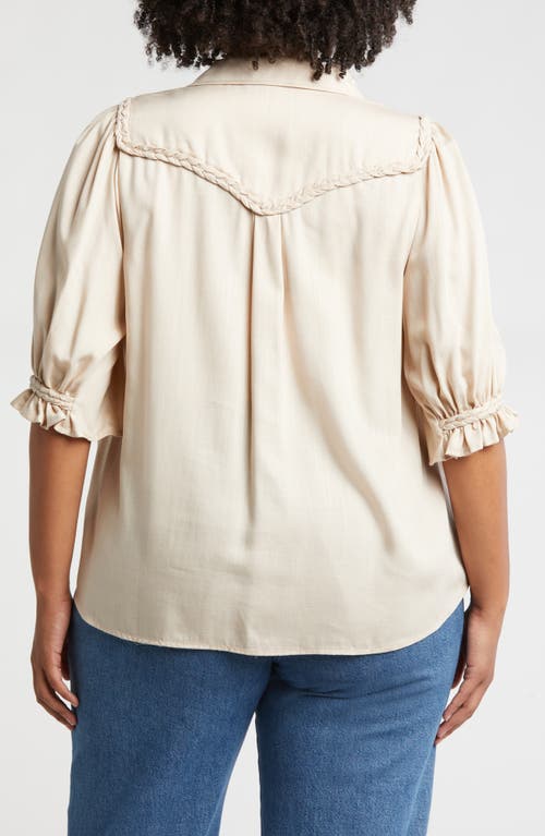 Shop Wit & Wisdom Blouson Sleeve Western Button-up Shirt In Macademia