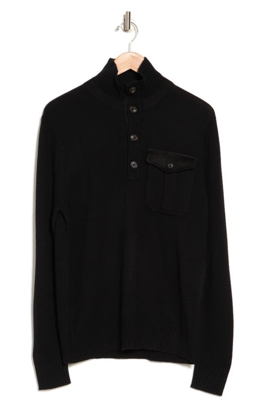 Amicale Wool Blend 1/2 Placket Pullover In Black