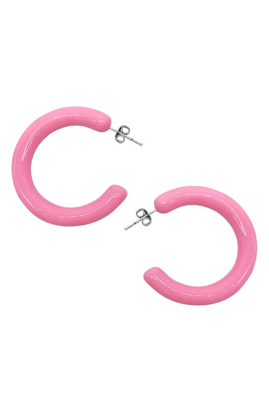 Adornia Adorina Pink Enamel Tube Hoop Earrings