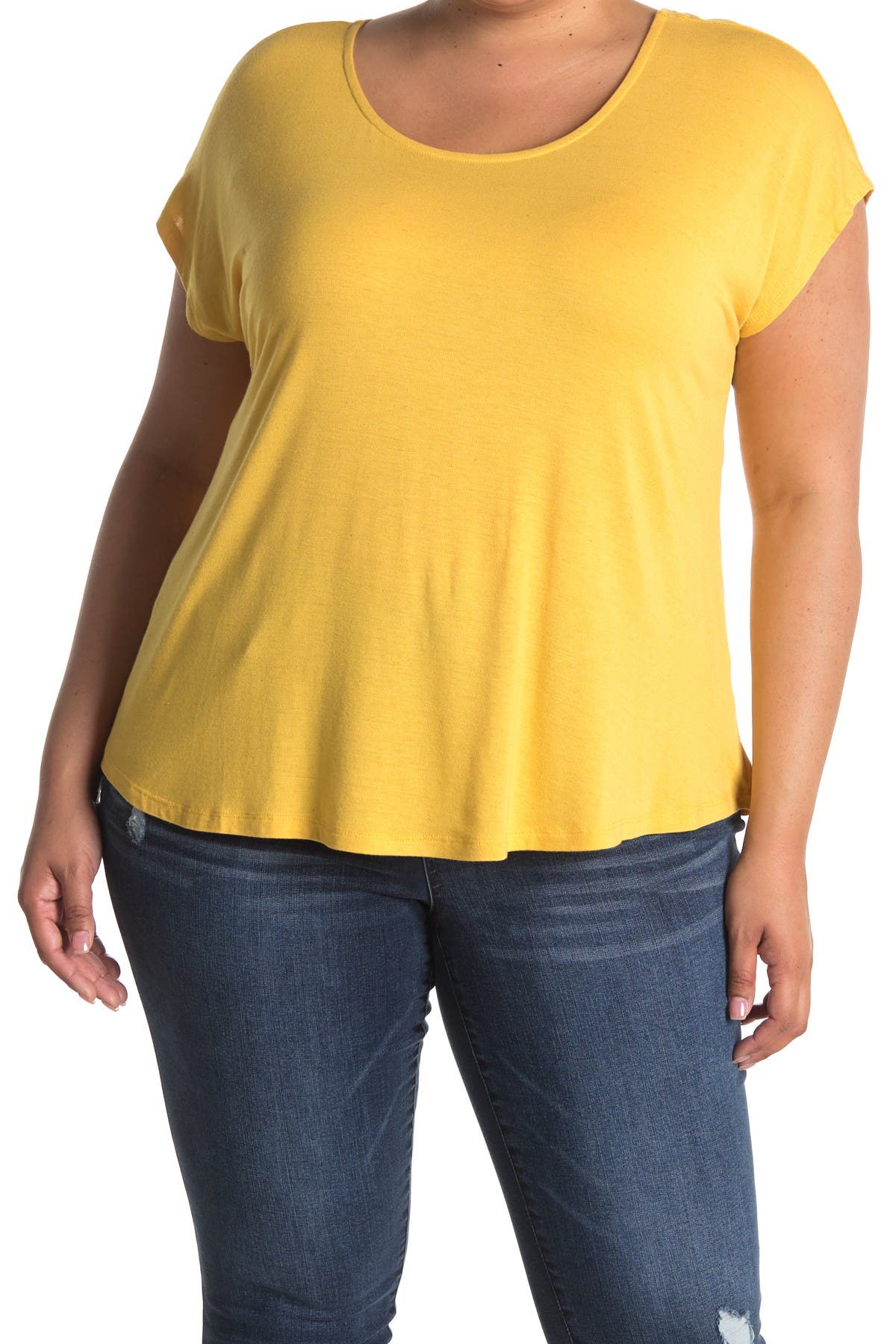 Bobeau Cross Back Short Sleeve Slub T-shirt In Open Yellow