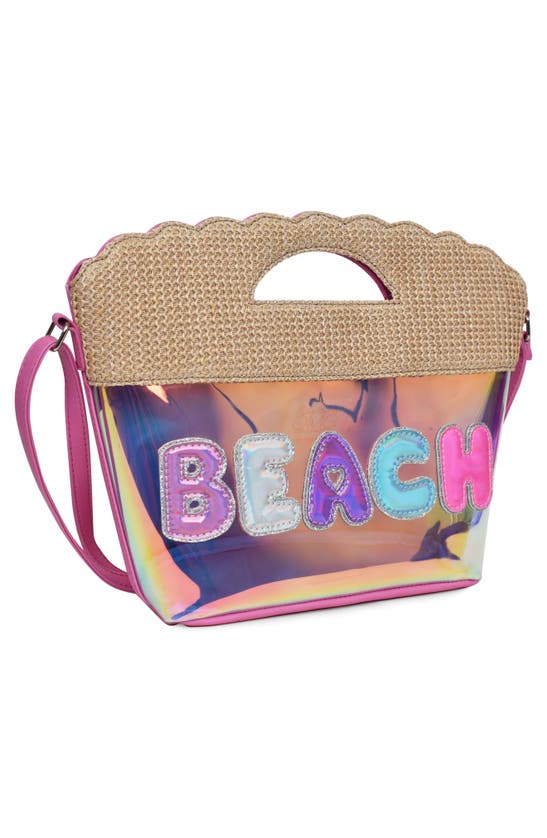 Shop Omg Accessories Kids' Beach Straw Scalloped Crossbody Bag In Raspberry