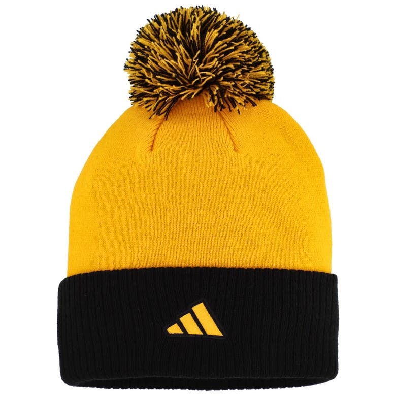 Shop Adidas Originals Adidas Gold Pittsburgh Penguins Laurel Cuffed Knit Hat With Pom