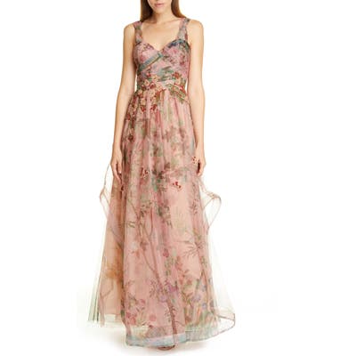Patbo Print Tulle Evening Gown, US / 42 BR - Pink