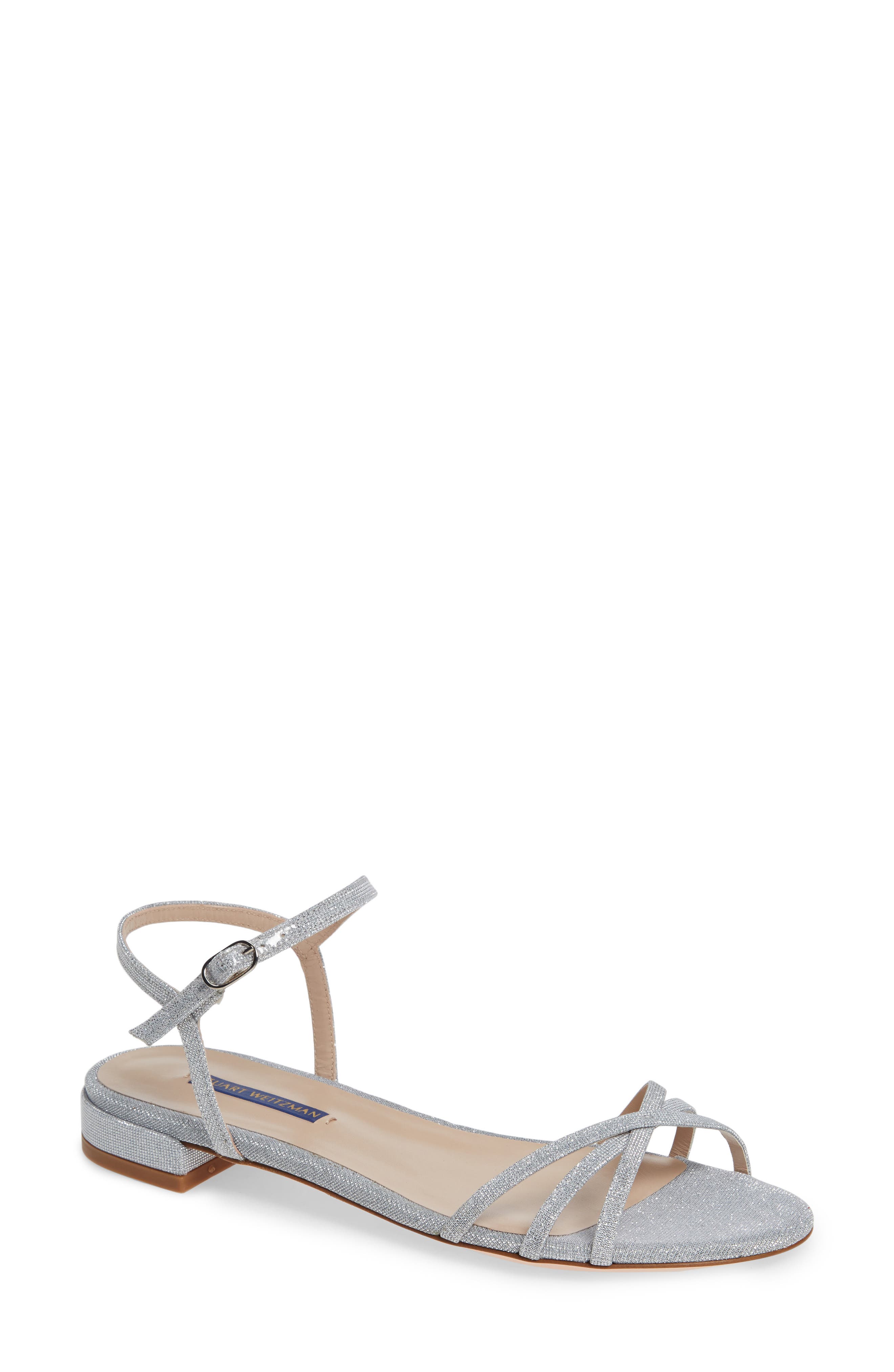 Stuart Weitzman Starla Quarter Strap Flat Sandals, Metallic