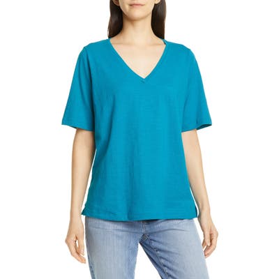 Eileen Fisher V-Neck Organic Cotton Tee, Green