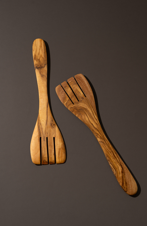 Shop Gharyan Stoneware Olive Wood Serving Spatula Forks In Natural