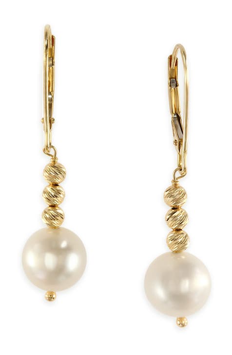 14K Yellow Gold Freshwater Pearl Drop Earrings