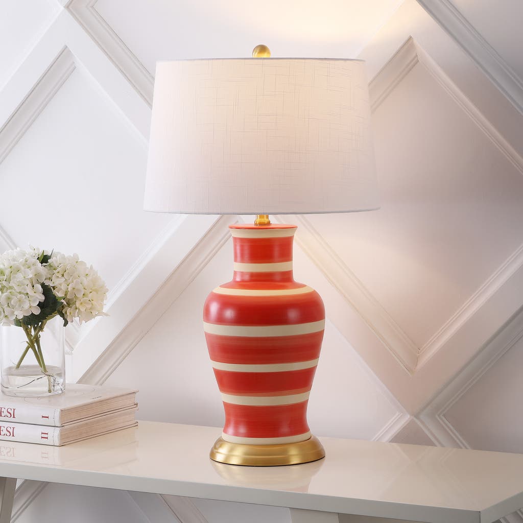 Jonathan Y Julian Traditional Classic Ceramic Urn Led Table Lamp In Red/beige