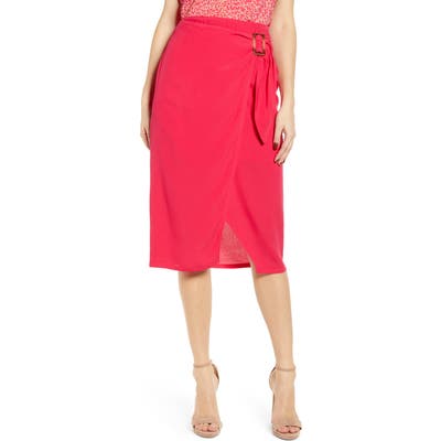 J.o.a. Faux Wrap Midi Skirt, Pink
