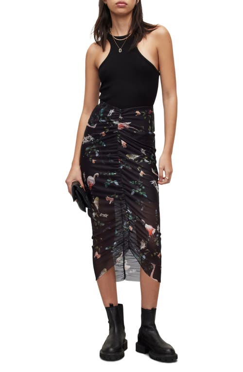 Shop Allsaints Tessia Fabia Ruched Midi Skirt In Black/pink