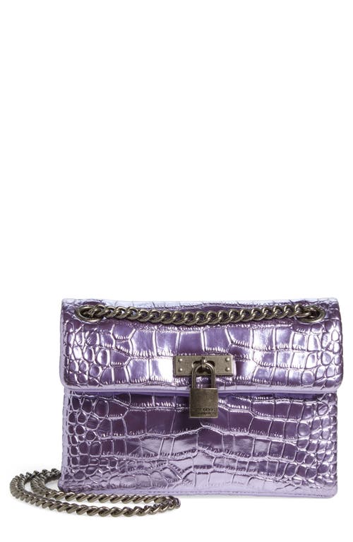 Shop Kurt Geiger London Mini Brixton Croc Embossed Metallic Leather Shoulder Bag In Light/pastel Purple