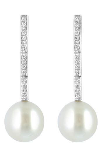 Effy Sterling Silver Diamond & 8mm Freshwater Pearl Drop Earrings In White