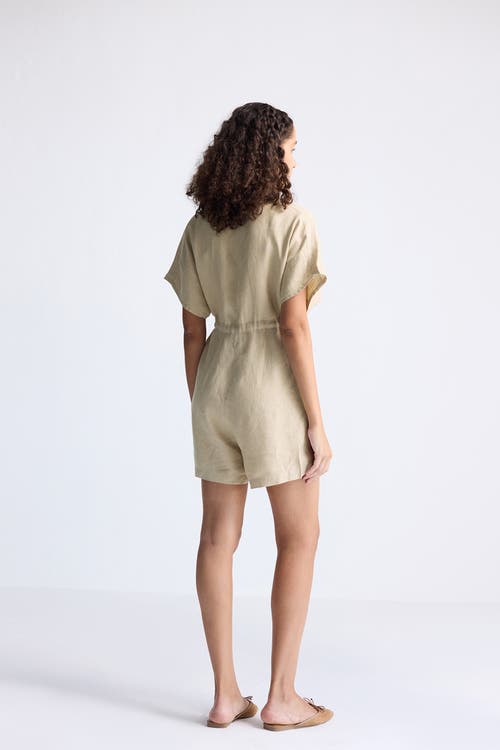 Reistor V Neck Drawstring Romper In Neutral Beige