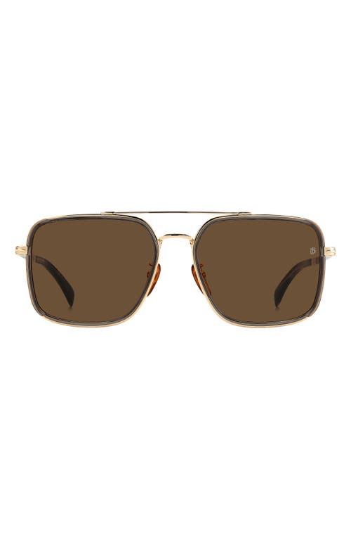 David Beckham Eyewear 59mm Polarized Rectangular Sunglasses in Grey Gold /Brown