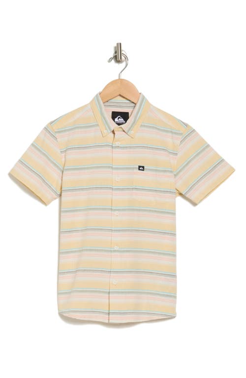 Shop Quiksilver Kids' Stripe Short Sleeve Button-down Oxford Shirt In Ochre Oxford Stripe