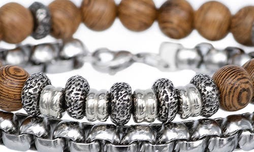 American Exchange Set Of 2 Beaded Stretch Bracelet & Box Chain Bracelet In Beige/silver