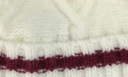 Marcus Adler Varsity Faux Fur Pompom Cable Knit Beanie In Burgundy