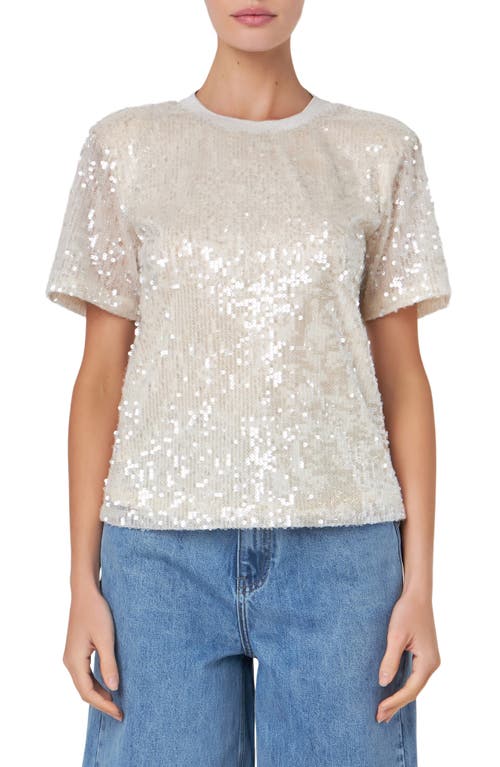 Grey Lab Sequin Padded Shoulder Back Cutout Top at Nordstrom,