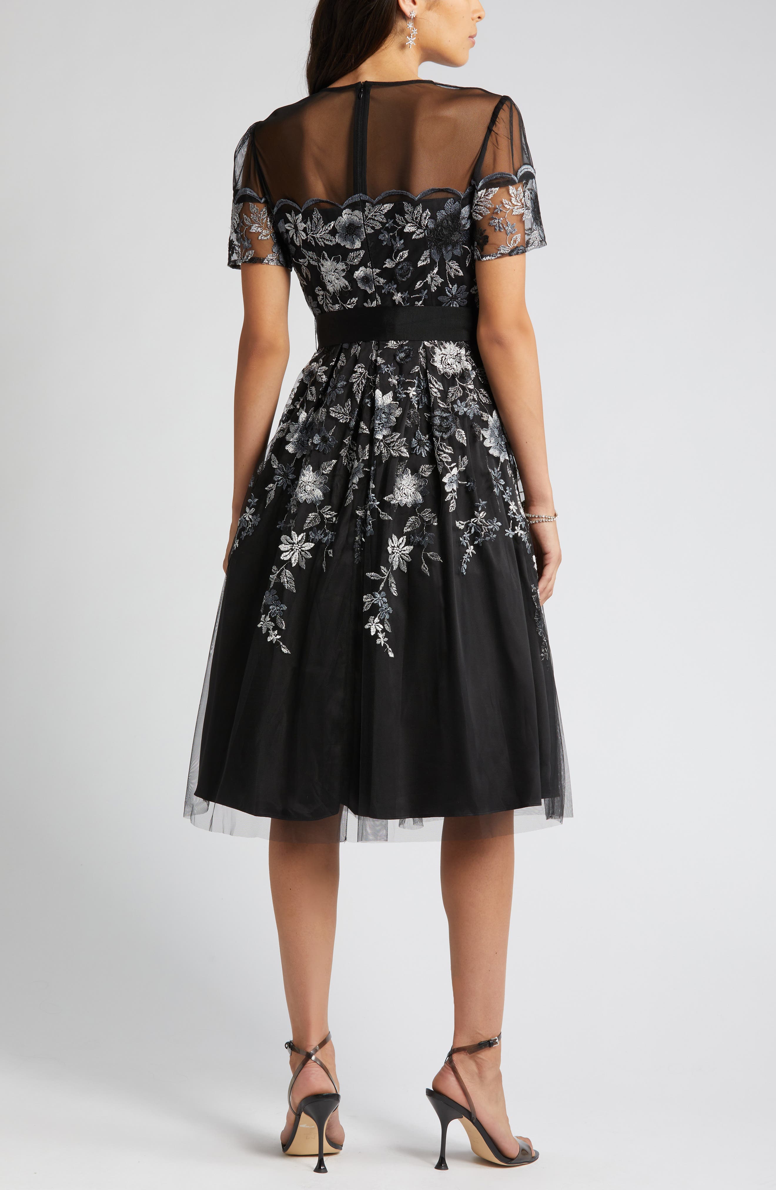 Eliza J Women's Illusion-Neck Embroidered Mesh Dress - Black | Smart Closet