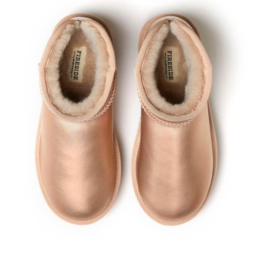Dearfoams Fireside Kingston Genuine Shearling Platform Bootie In Rose Gold