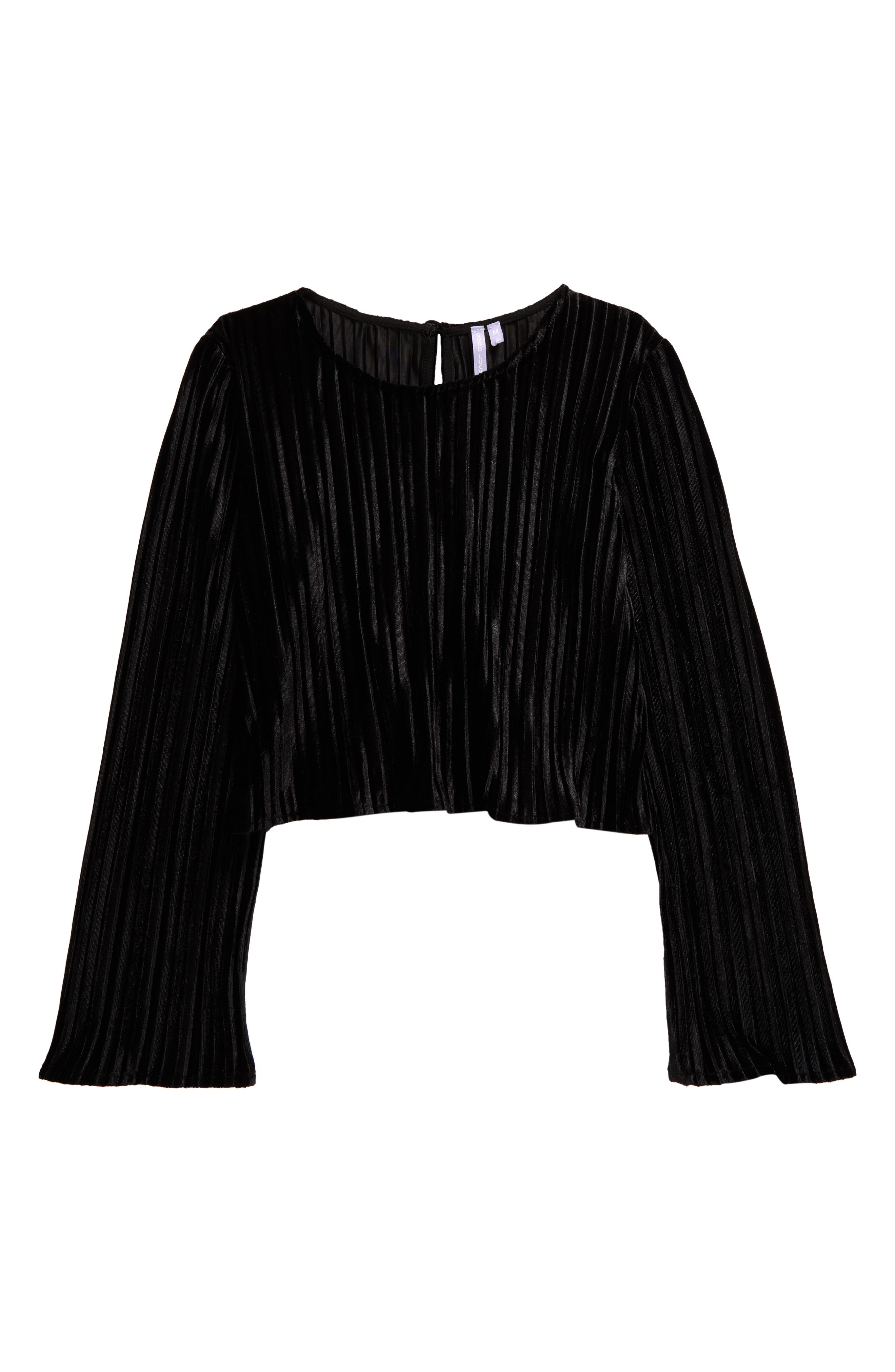 Good Luck Girl Kids' Crinkle Velvet Top in Black 