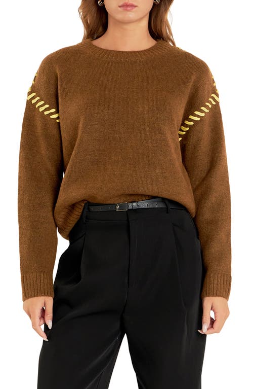 Shop English Factory Whipstitch Sweater In Camel/yellow