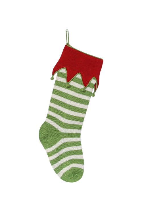 Melange Collection Elf-Cuff Striped Stocking in Green 